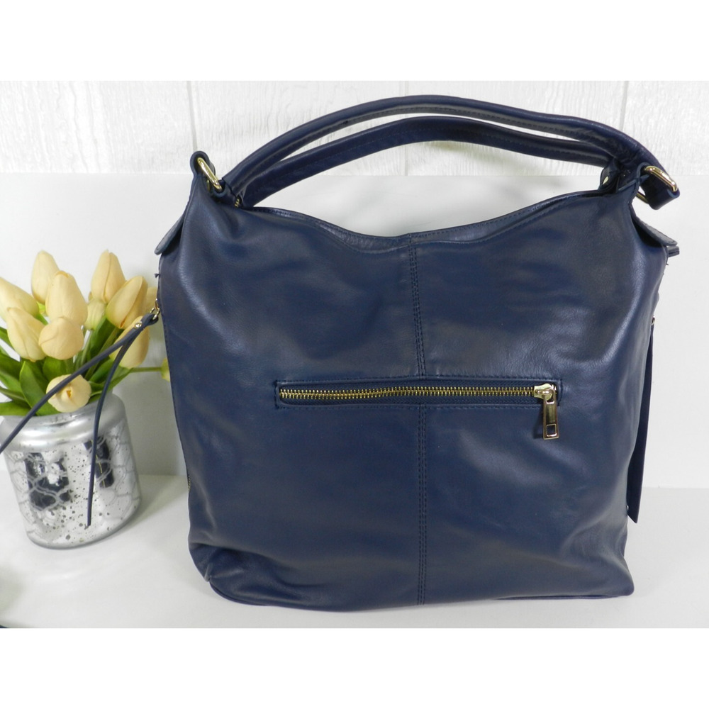 Blue Lemon Paris Over the Shoulder Handbag purse LARGE navy Blue leather (nn56)